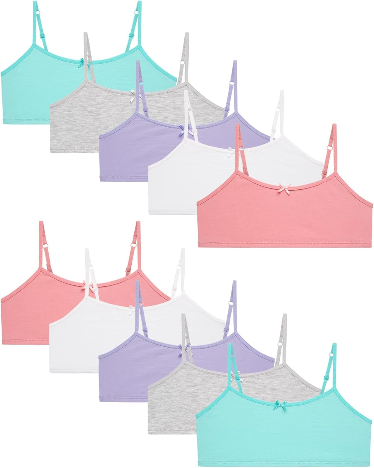 Girls' Joelle Training Bra – 10 Pack Stretch Cotton Cami Bralette (7-14)